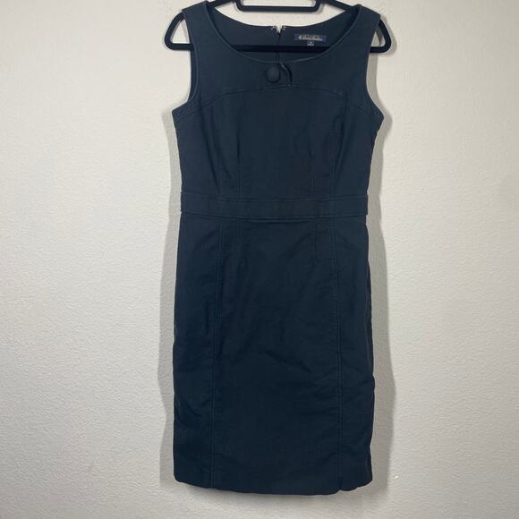 Brooks Brothers 12 Button Sheath Pencil Dress Black Cotton Blend Sleeveless - Picture 1 of 9